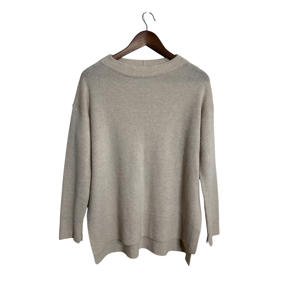 Cuyana Single-Origin Cashmere Funnel Neck Sweater in Ecru Womans S/M (FLAWED)